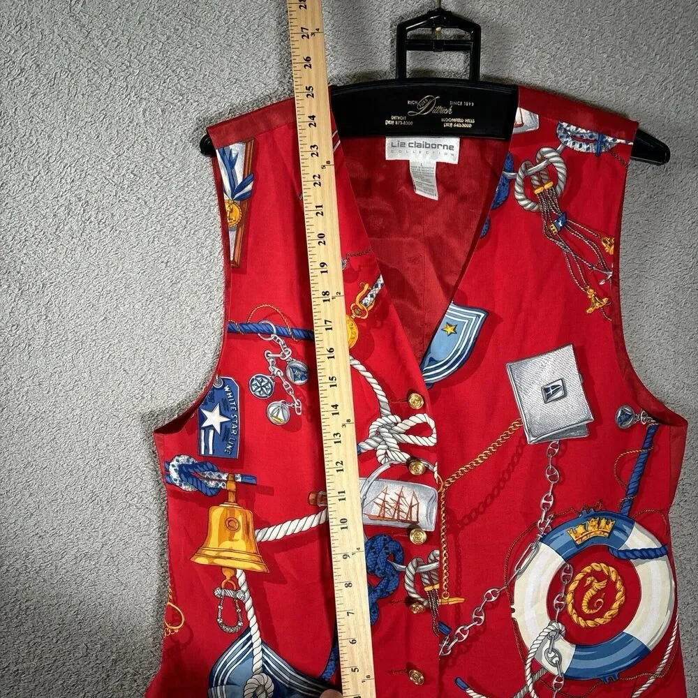 LIZ CLAIBORNE COLLECTION WOMENS RED NAUTICAL‎ SATIN VEST, SZ L 90s - Picture 5 of 9